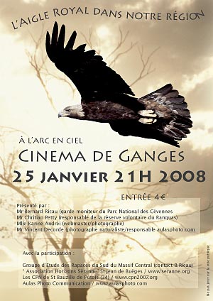 Plakat zum Vortrag über die Steinadler in der Region - Grafik: Karine Andréi / Vincent Decorde